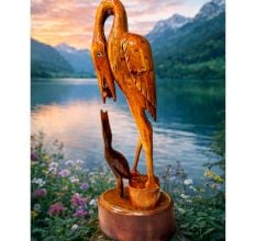 Handcrafted Wood Crane Bird Figurine